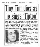 how did tiny tim died|TINY TIM DIES AFTER `TIPTOE